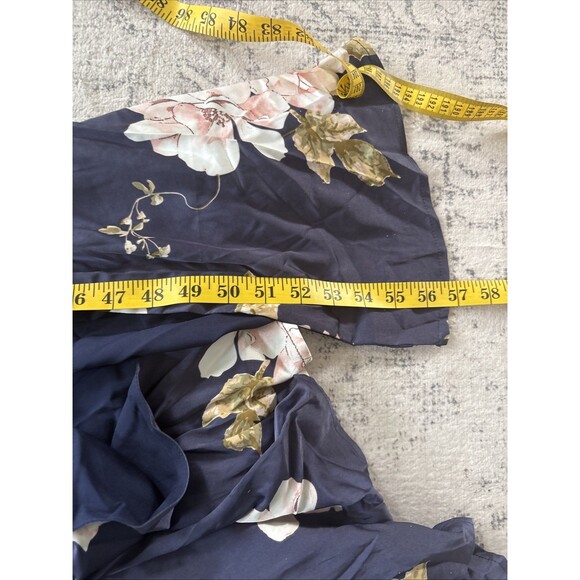 Lulus Radiant Occasion Navy Blue Floral Satin A-Line Maxi Dress Size Medium FLAW - Picture 4 of 8